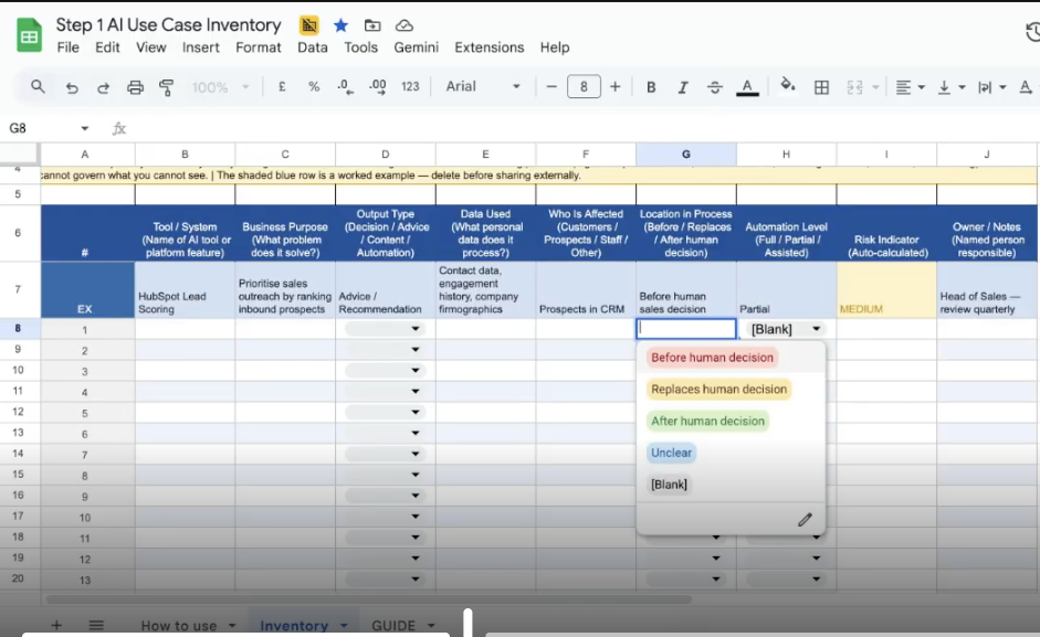 AI governance tempalte screenshot