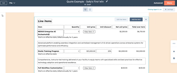 CPQ tool in HubSpot Example