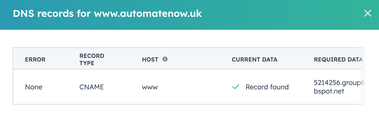 DNS Record in HubSpot
