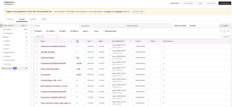 HubSpot Segments
