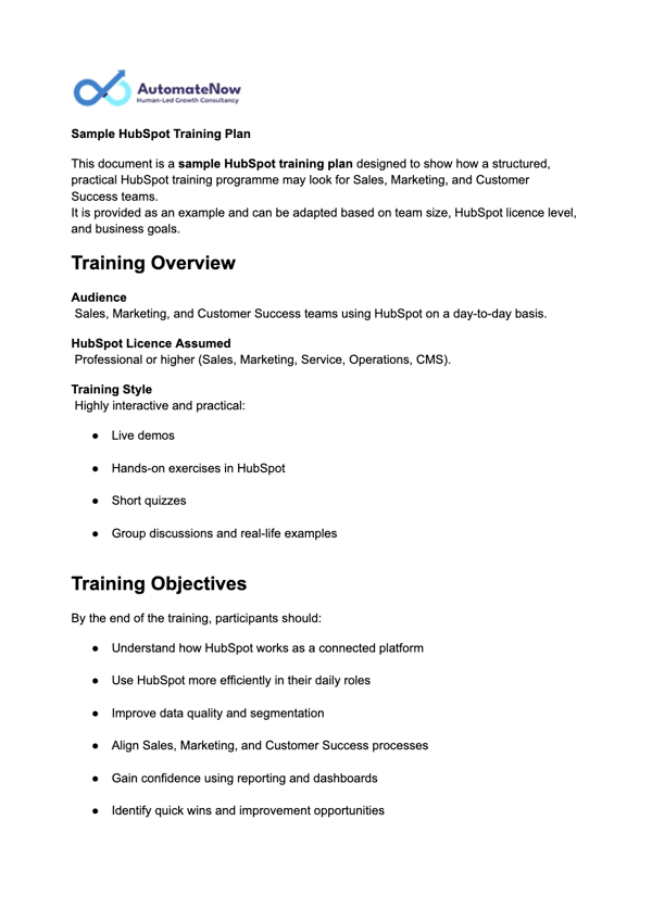 HubSpot Training Plan