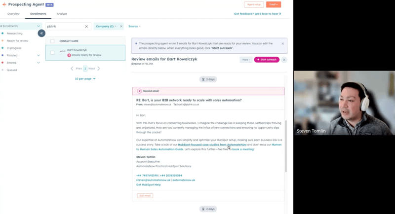 Prospecting Agent HubSpot enrollment