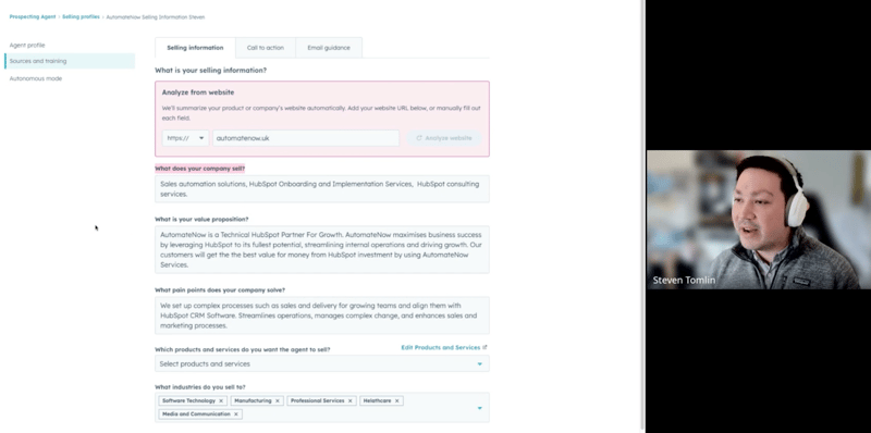 Prospecting Agent sales HubSpot Example